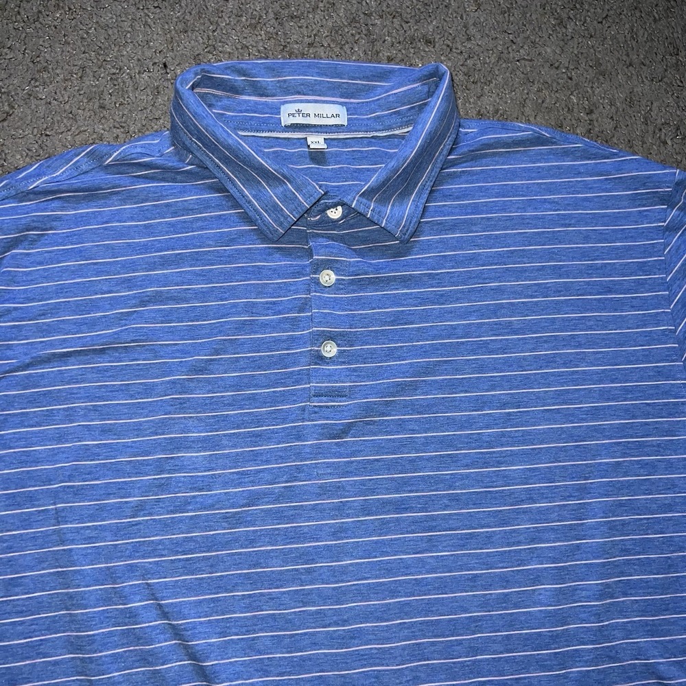 Peter Millar Polo 2XL Blue W/White Striped